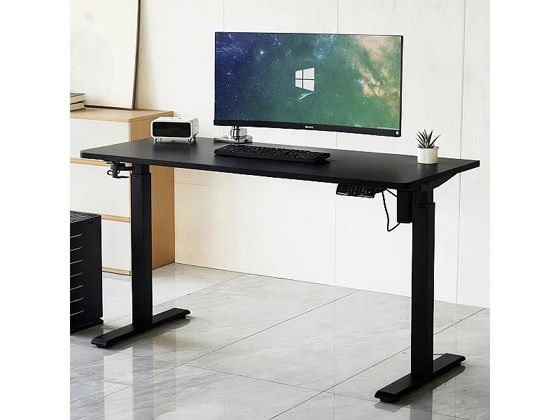 Bureau assis-debout électrique réglable 72-120 cm avec ports USB - noir - Up&Down