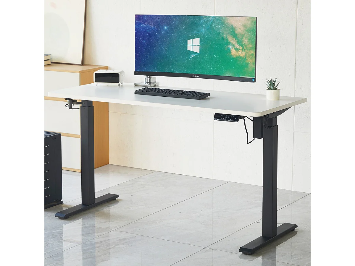 Bureau assis-debout électrique réglable 72-120 cm avec ports USB - blanc - Up&Down