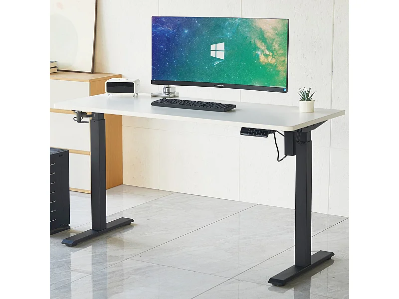 Bureau assis-debout électrique réglable 72-120 cm avec ports USB - blanc - Up&Down