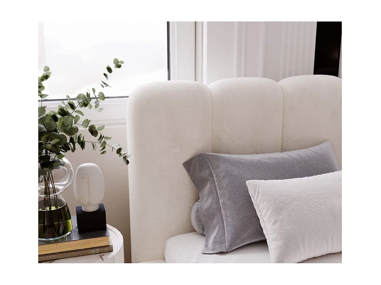 Cadre de lit avec coffre LIANA en velours - Beige - Dimensions du couchage : 160 x 200 cm