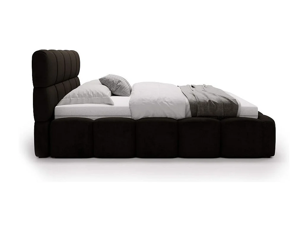 Cadre de lit avec coffre ONE en velours - Gris anthracite - Dimensions du couchage : 140 x 200 cm