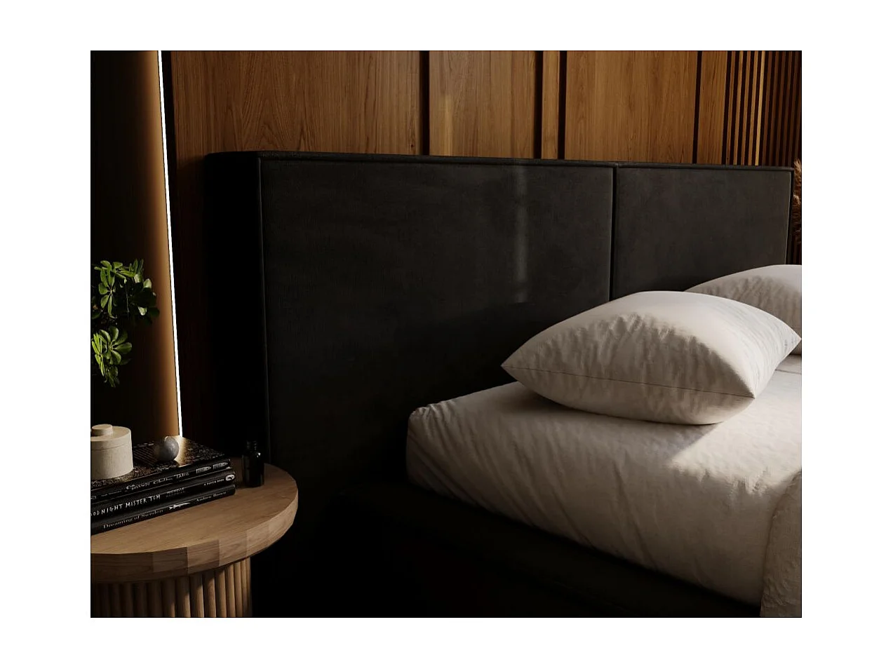 Cadre de lit avec coffre ZELIO en velours - Gris anthracite - Dimensions du couchage : 160 x 200 cm