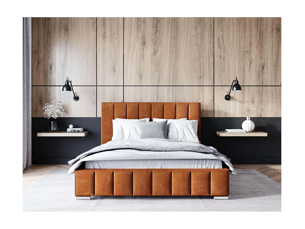 Cadre de lit avec coffre ELIA en velours - Terracotta - Dimensions du couchage : 160 x 200 cm