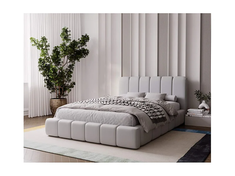 Cadre de lit avec coffre TED en velours - Gris clair - Dimensions du couchage : 160 x 200 cm