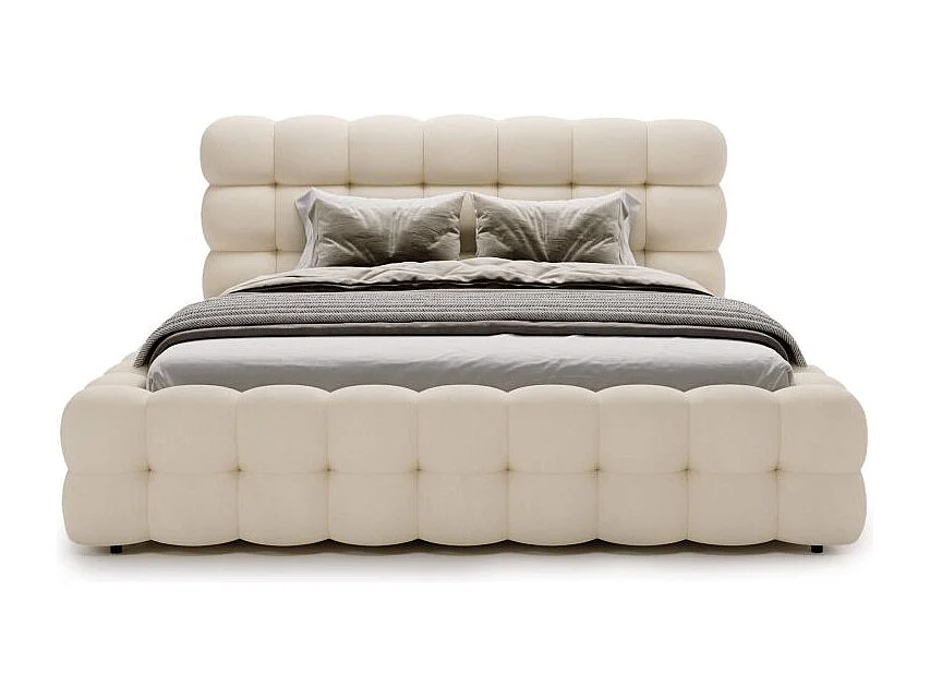 Cadre de lit avec coffre CARLY en velours - Beige - Dimensions du couchage : 140 x 200 cm