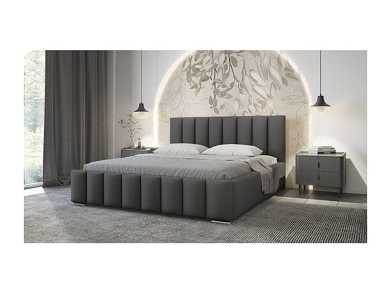 Cadre de lit avec coffre NEO en velours - Gris anthracite - Dimensions du couchage : 160 x 200 cm