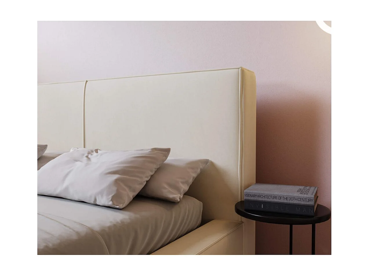 Cadre de lit avec coffre ELI en velours - Beige - Dimensions du couchage : 140 x 200 cm