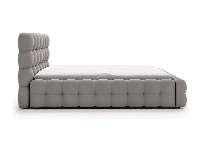 Cadre de lit avec coffre CARLY en velours - Gris clair - Dimensions du couchage : 160 x 200 cm