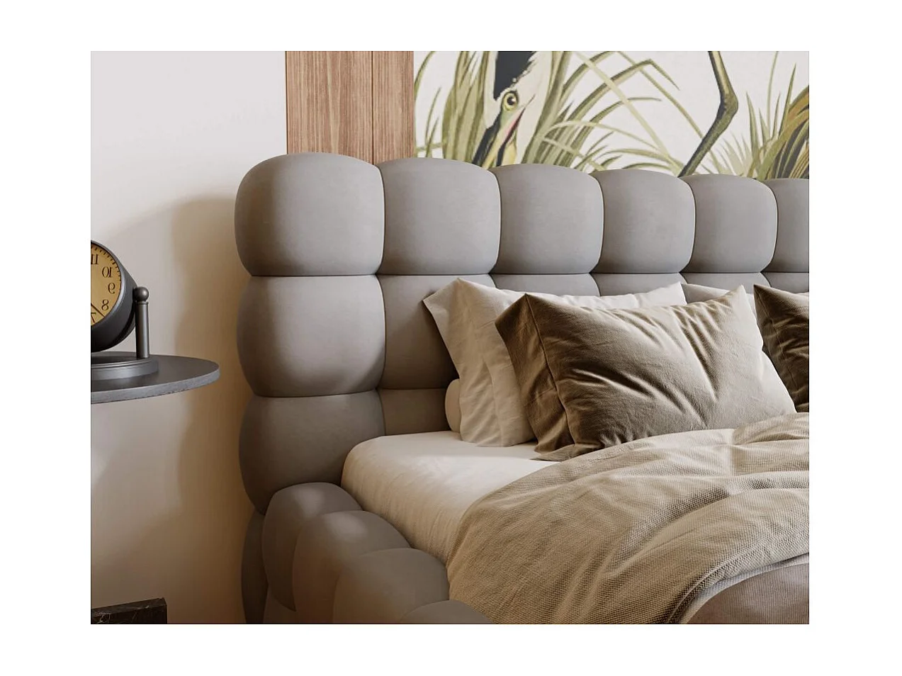 Cadre de lit avec coffre CARLY en velours - Gris clair - Dimensions du couchage : 140 x 200 cm