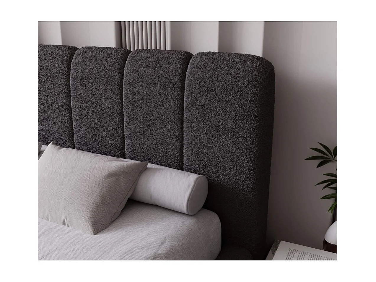 Cadre de lit avec coffre TED en tissu bouclette - Gris clair - Dimensions du couchage : 160 x 200 cm