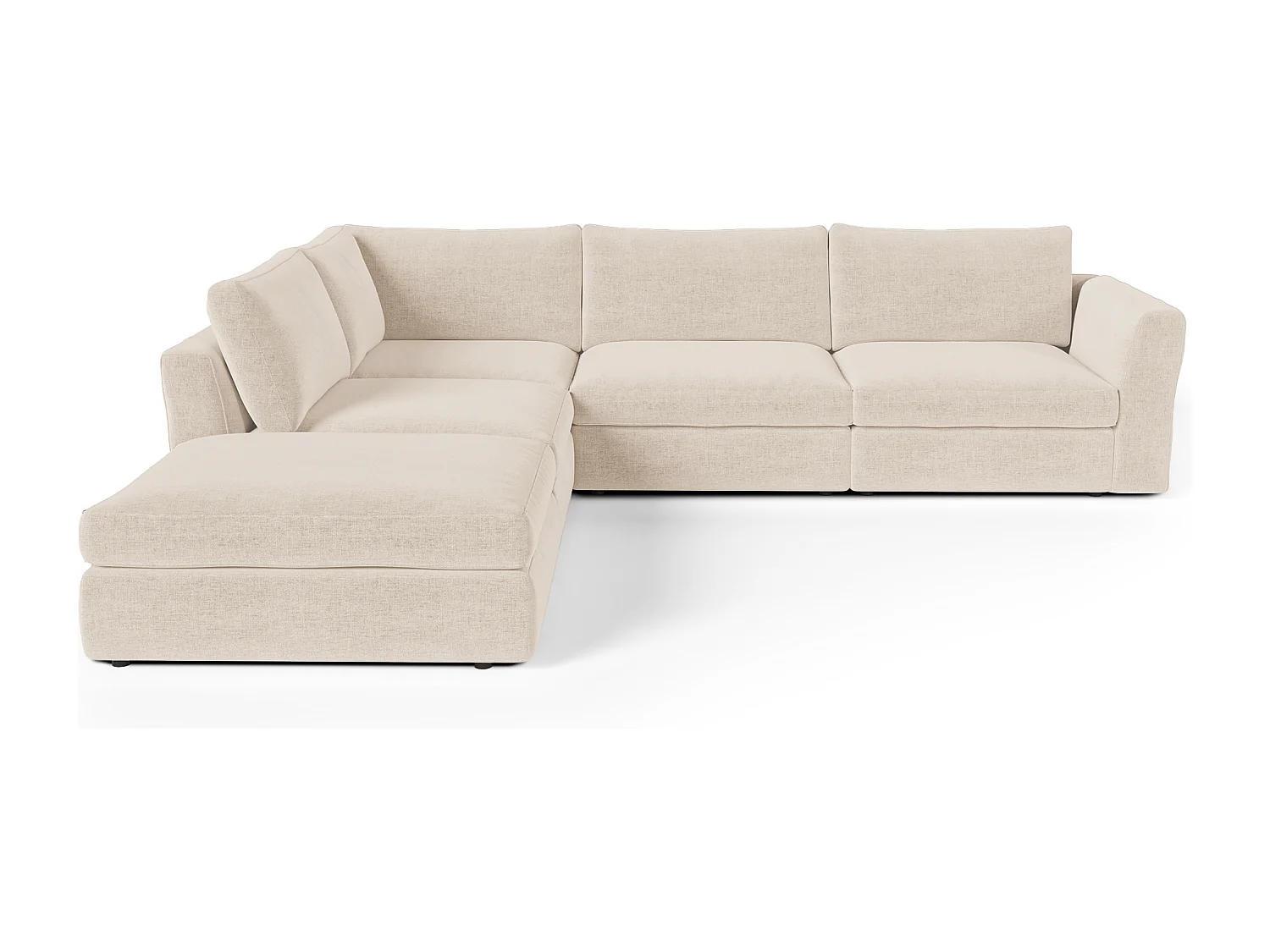 Canapé grand angle gauche modulable 7 places tissu tramé doux beige NEST