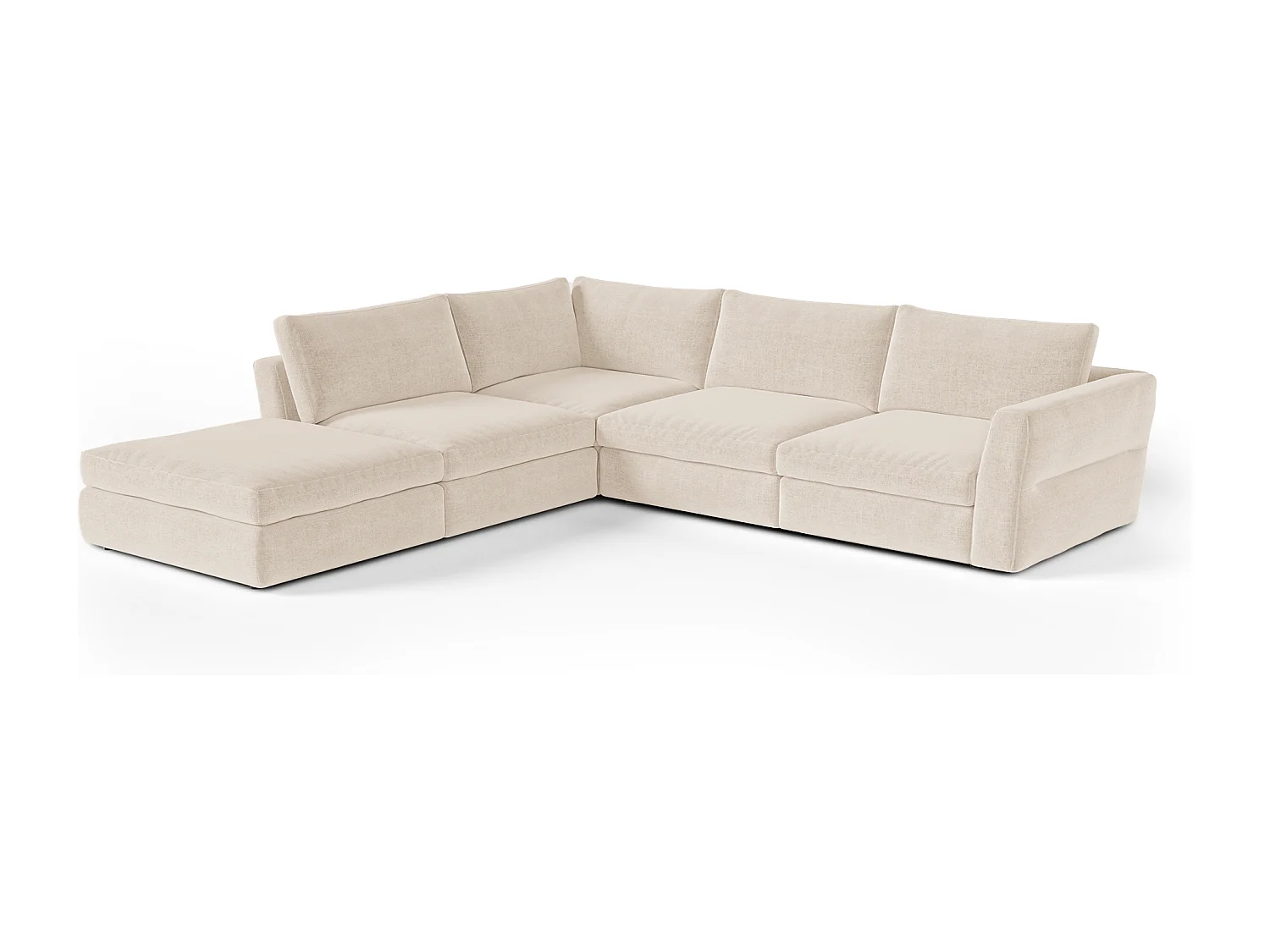 Canapé grand angle gauche modulable 7 places tissu tramé doux beige NEST