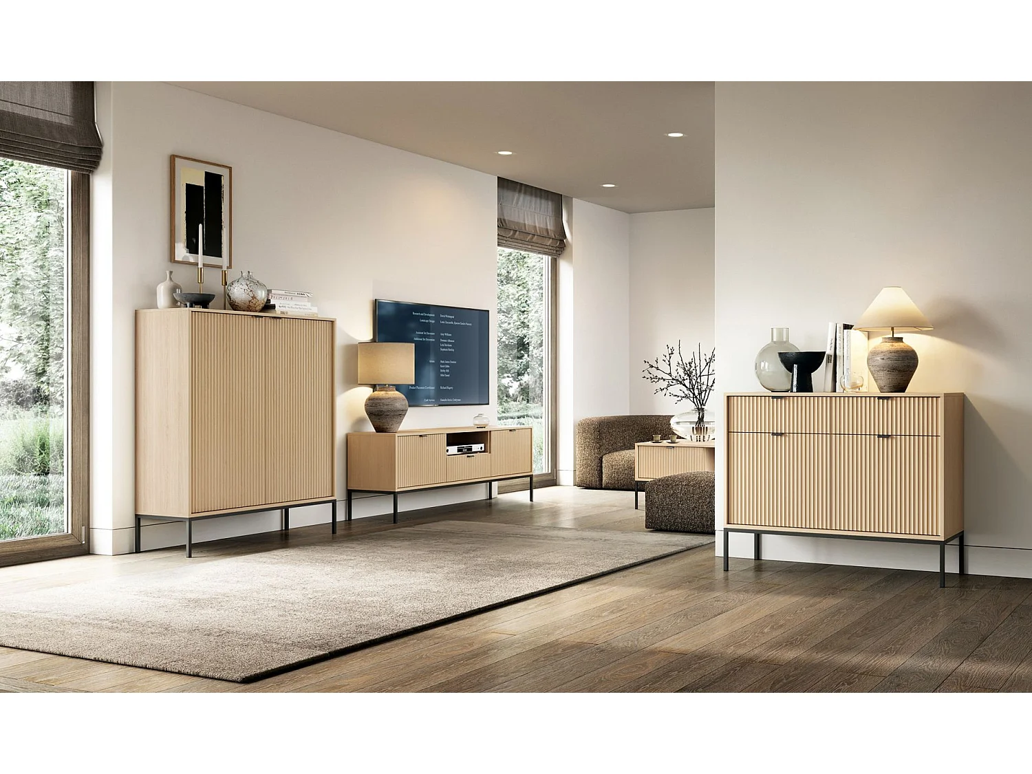 Couchtisch 104 x 68 cm – mit Schublade und schwarzem Gestell – Holzoptik Eiche – VELLORE