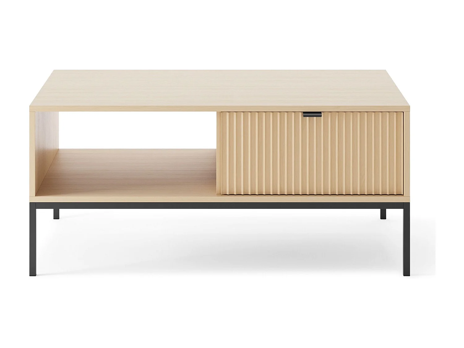 Couchtisch 104 x 68 cm – mit Schublade und schwarzem Gestell – Holzoptik Eiche – VELLORE