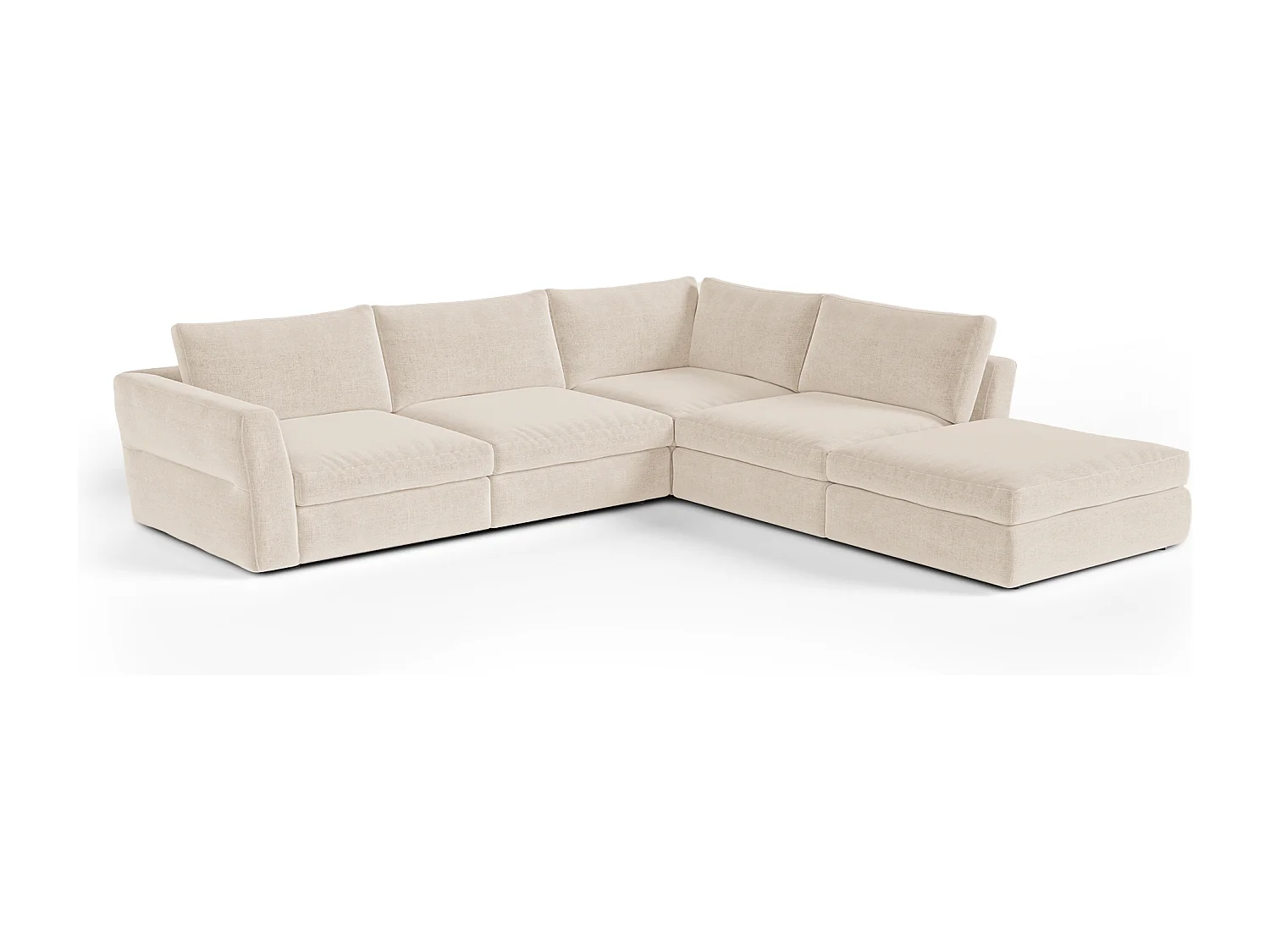 Canapé grand angle droit modulable 7 places tissu tramé doux beige NEST