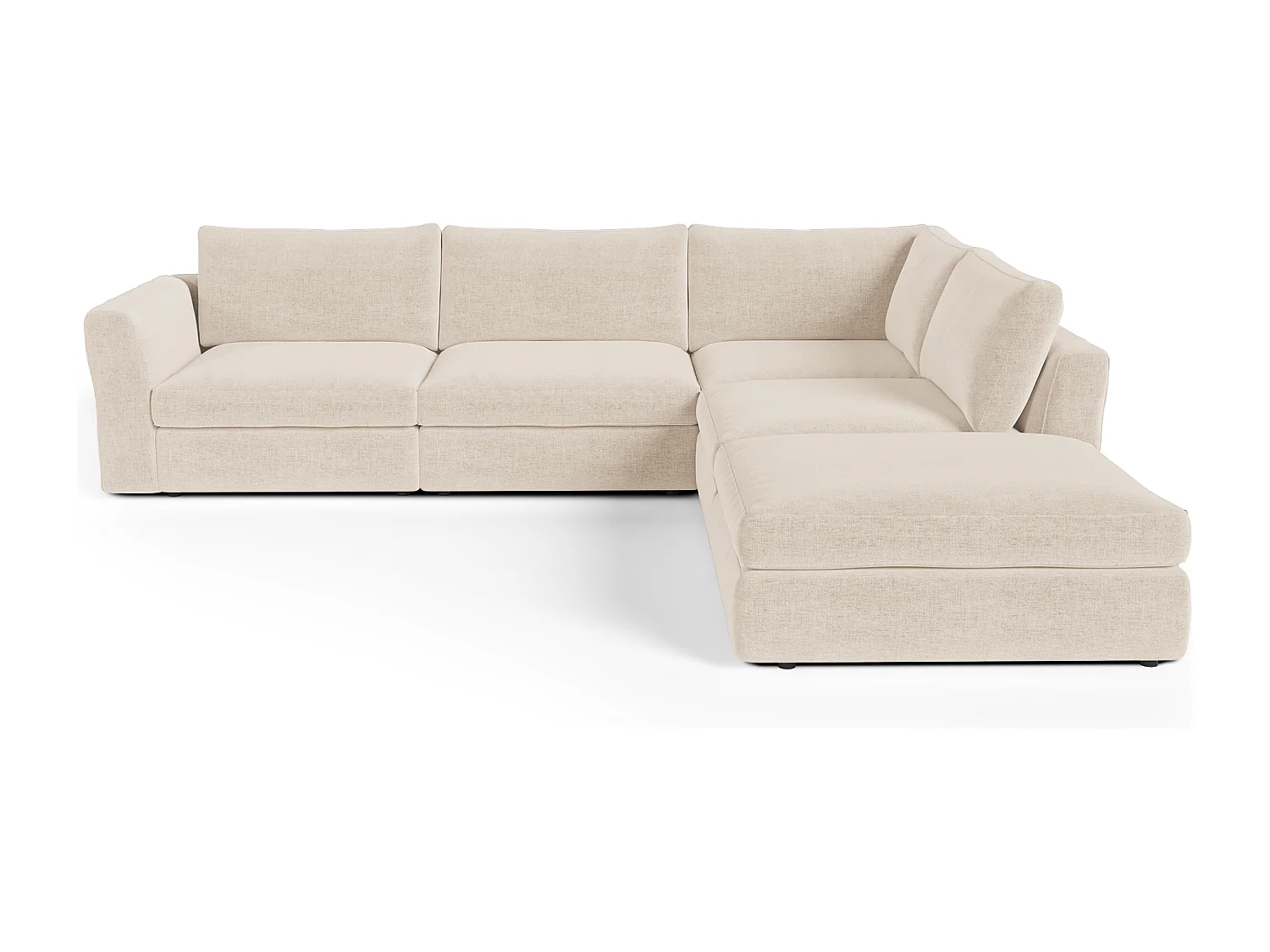 Canapé grand angle droit modulable 7 places tissu tramé doux beige NEST