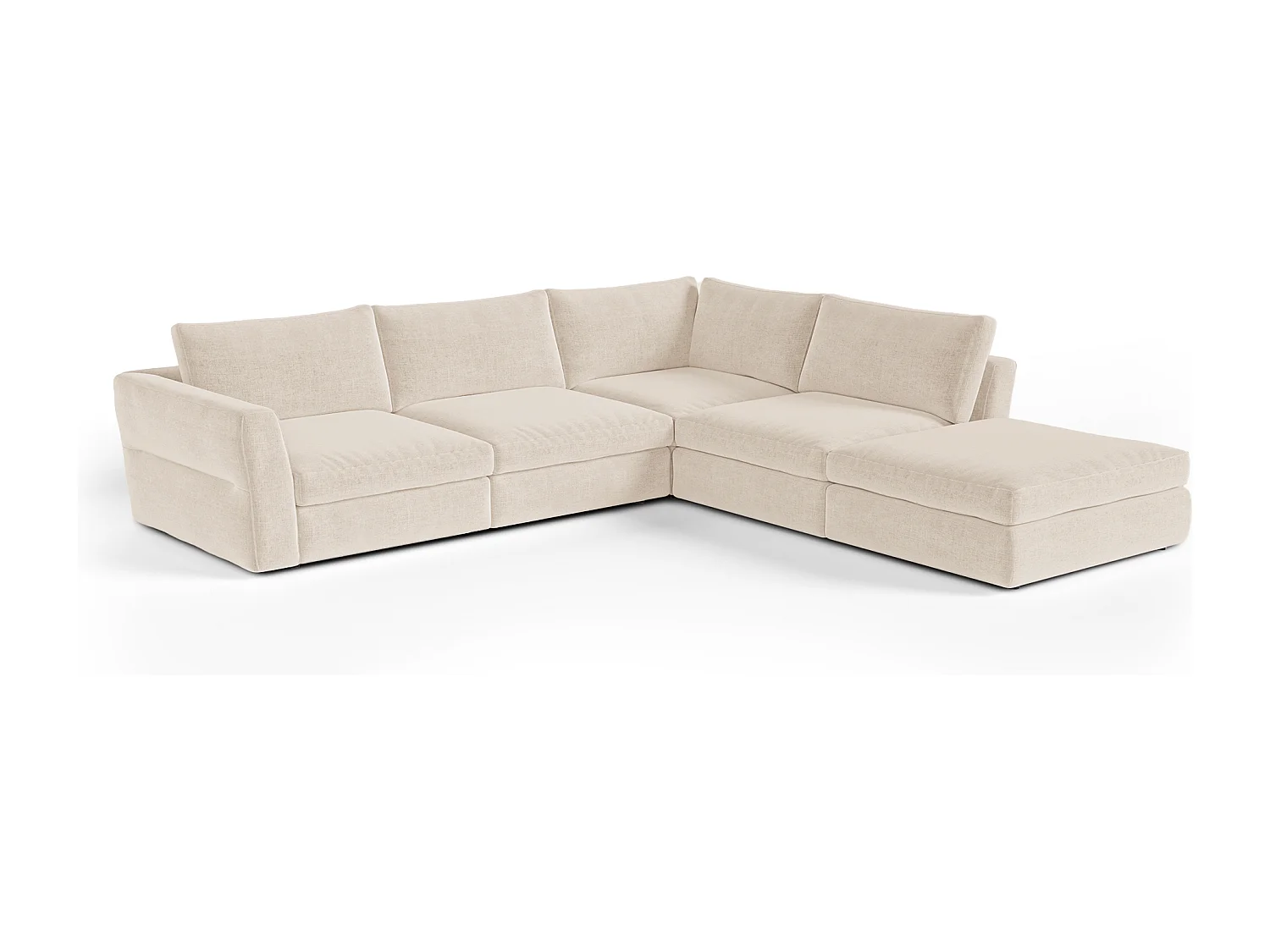 Canapé grand angle droit modulable 7 places tissu tramé doux beige NEST