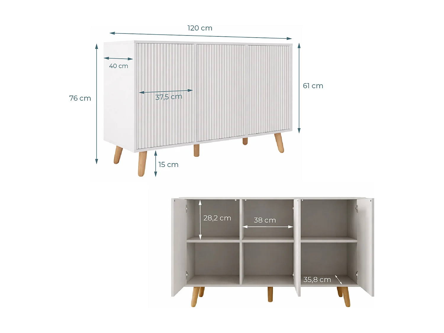 Bahut Buffet pour Salon Salle à manger en Blanc 120x40x76cm Renzo