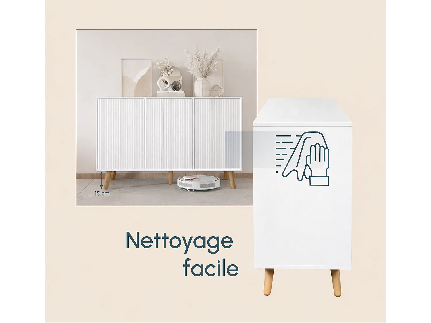 Bahut Buffet pour Salon Salle à manger en Blanc 120x40x76cm Renzo