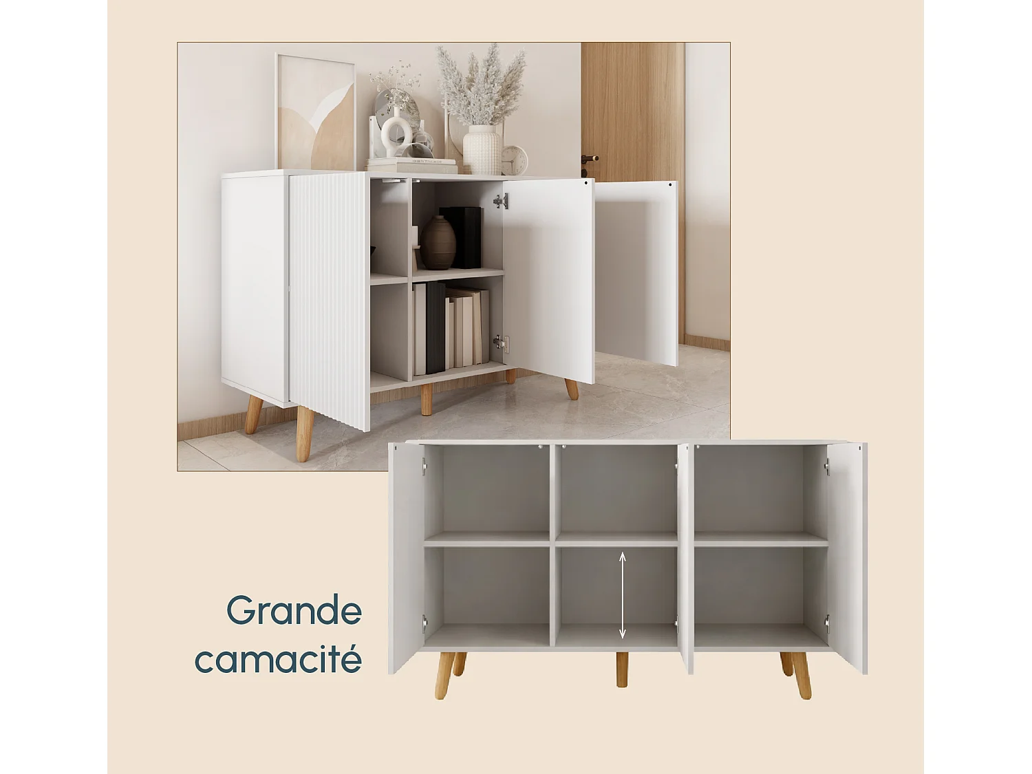 Bahut Buffet pour Salon Salle à manger en Blanc 120x40x76cm Renzo