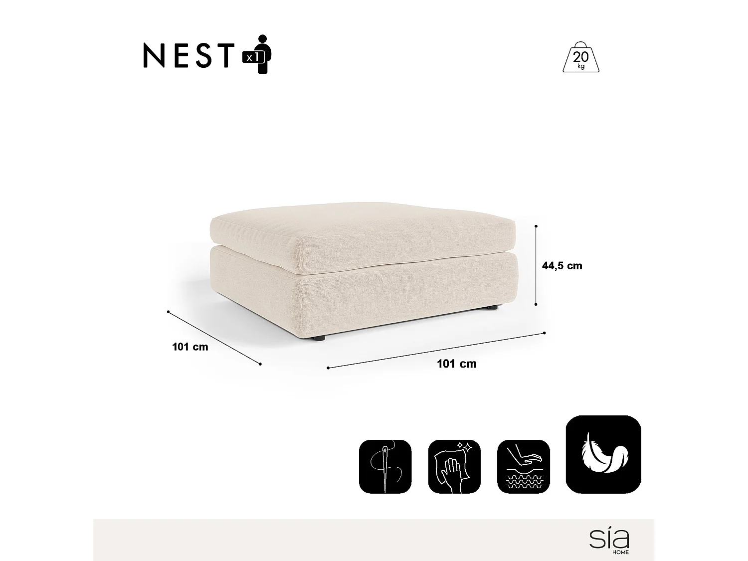 Pouf tissu tramé toucher doux beige NEST