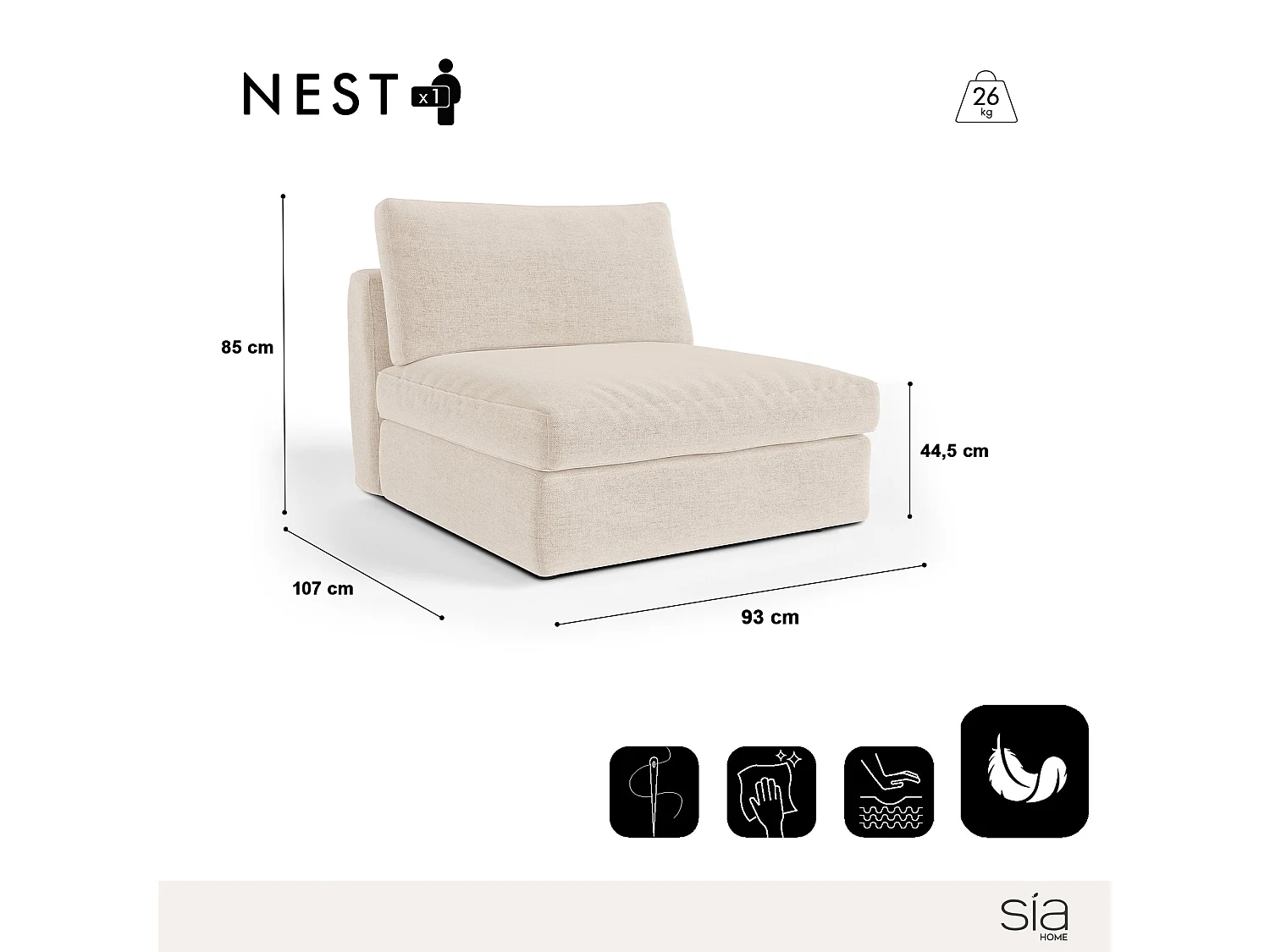 Fauteuil tissu tramé toucher doux beige NEST