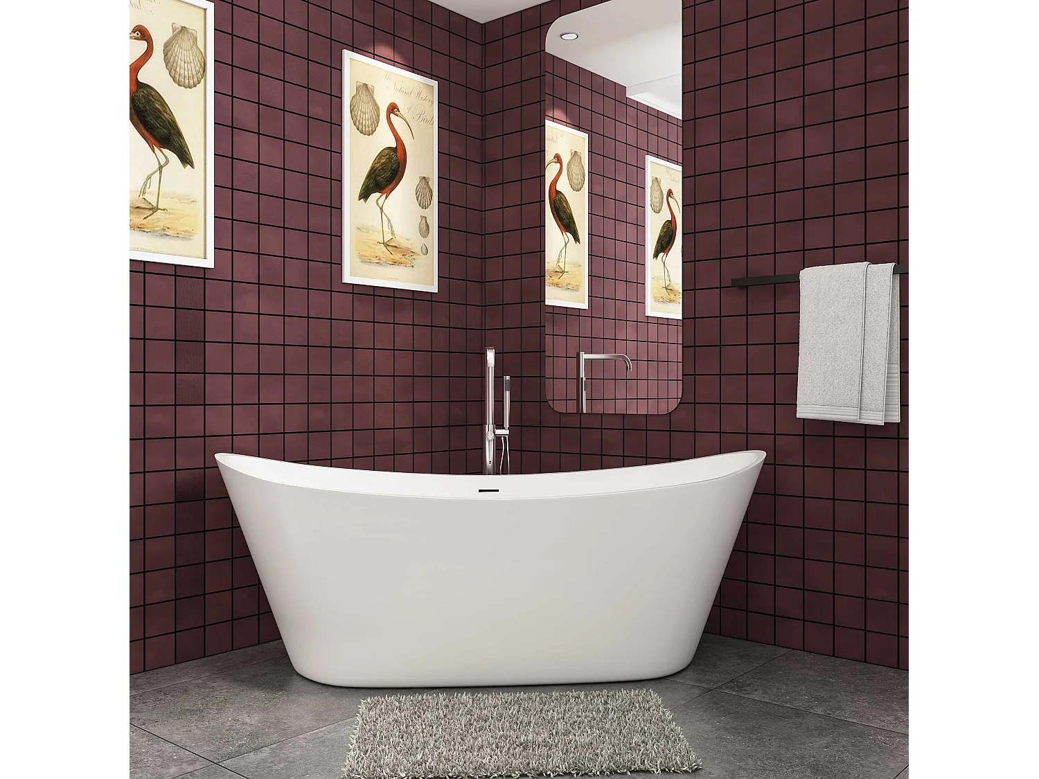 Aica 170x72x65 cm Functioneel Vrijstaand wit Acrylbad met twee rugleuningen met Uitstekende Warmte-isolatie en Afvoerset