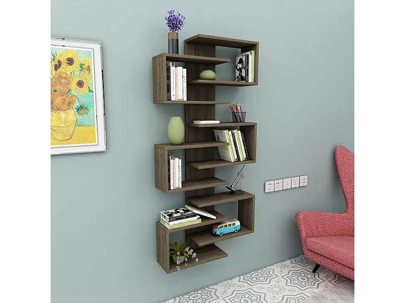 Bibliothèque moderne en panneaux de particules mélaminés – 75 cm x 161,3 cm x 21,3 cm – Noyer