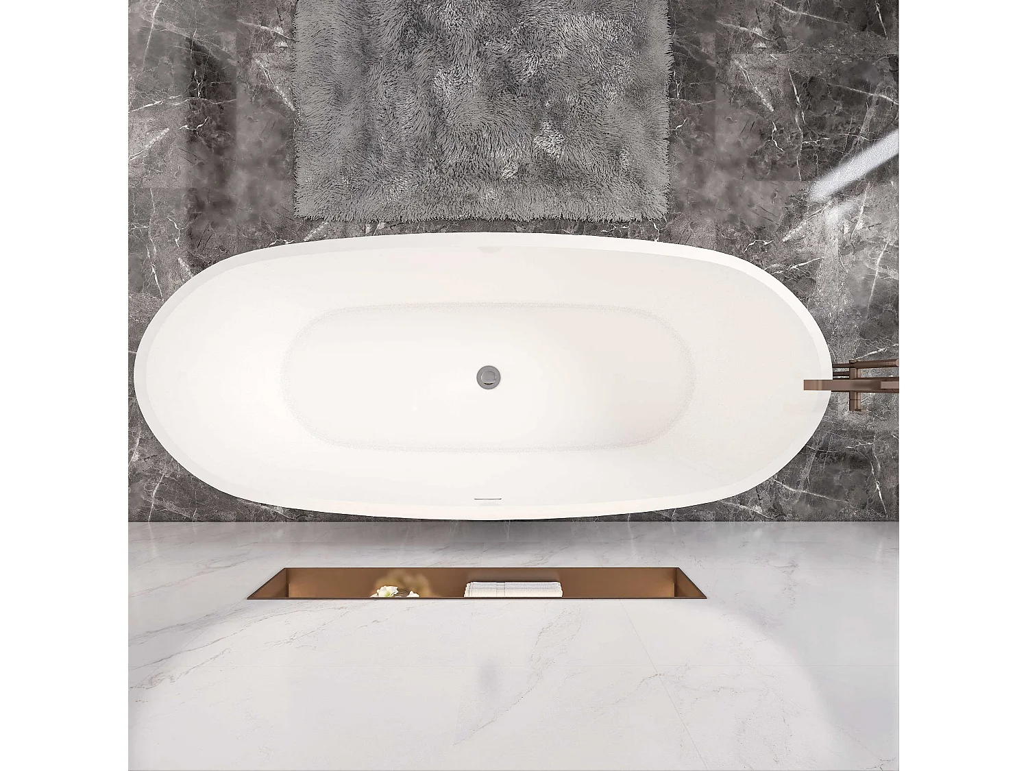 Aica L:170xB:72xH:65 cm,ovaal vrijstaand bad met twee rugleuningen mat wit acryl,met overloop en afvoer