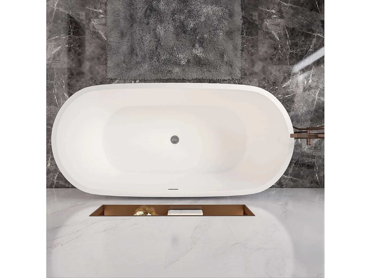 Aica L:170xB:80xH:58 cm Vrijstaand Bad Ovaal in mat wit acryl,met overloop en afvoer