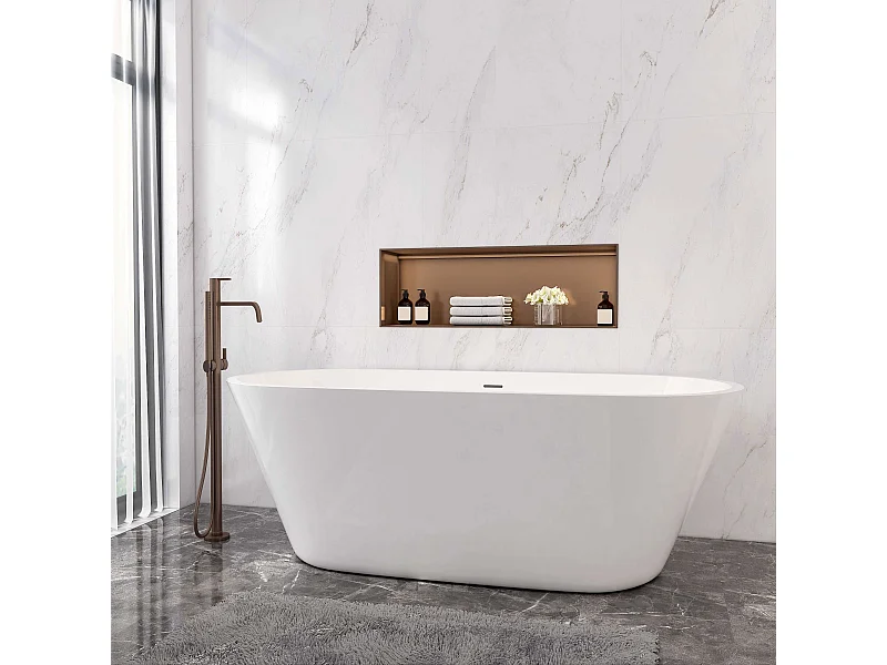 Aica L:170xB:80xH:58 cm Vrijstaand Bad Ovaal in mat wit acryl,met overloop en afvoer