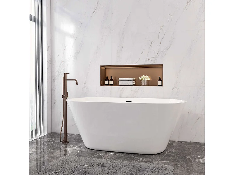 Aica L:150xB:70xH:58 cm Vrijstaand Bad Ovaal in mat wit acryl,met overloop en afvoer