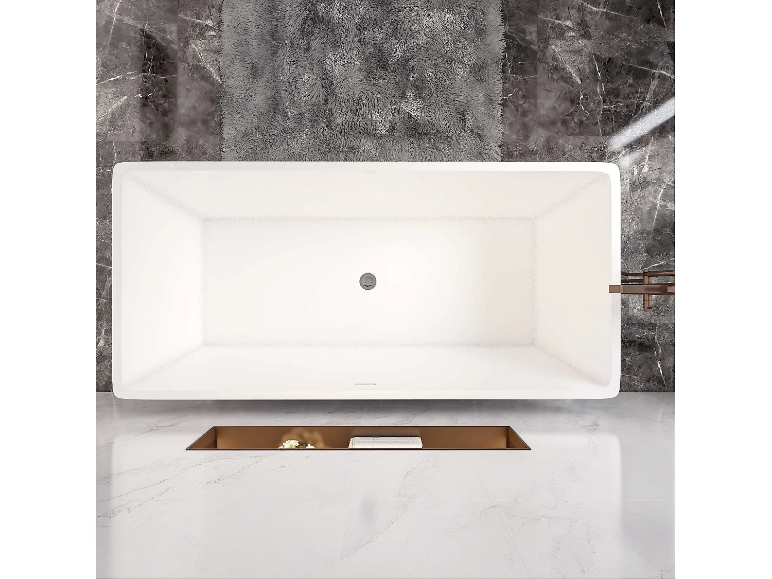 Aica L:170xB:80xH:58 cm vrijstaand rechthoeking bad in mat wit afwerking acryl,met overloop met afvoer