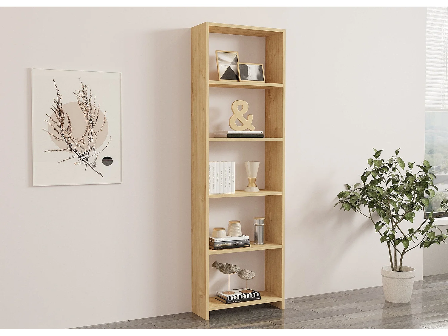 Bibliothèque – 160 cm de large, 50 cm de haut, 19,6 cm de profondeur – Chêne – Mélamine