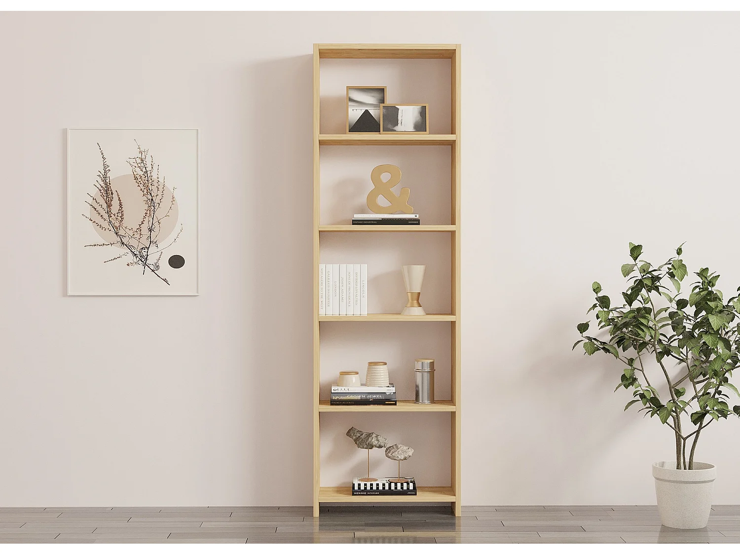 Bibliothèque – 160 cm de large, 50 cm de haut, 19,6 cm de profondeur – Chêne – Mélamine