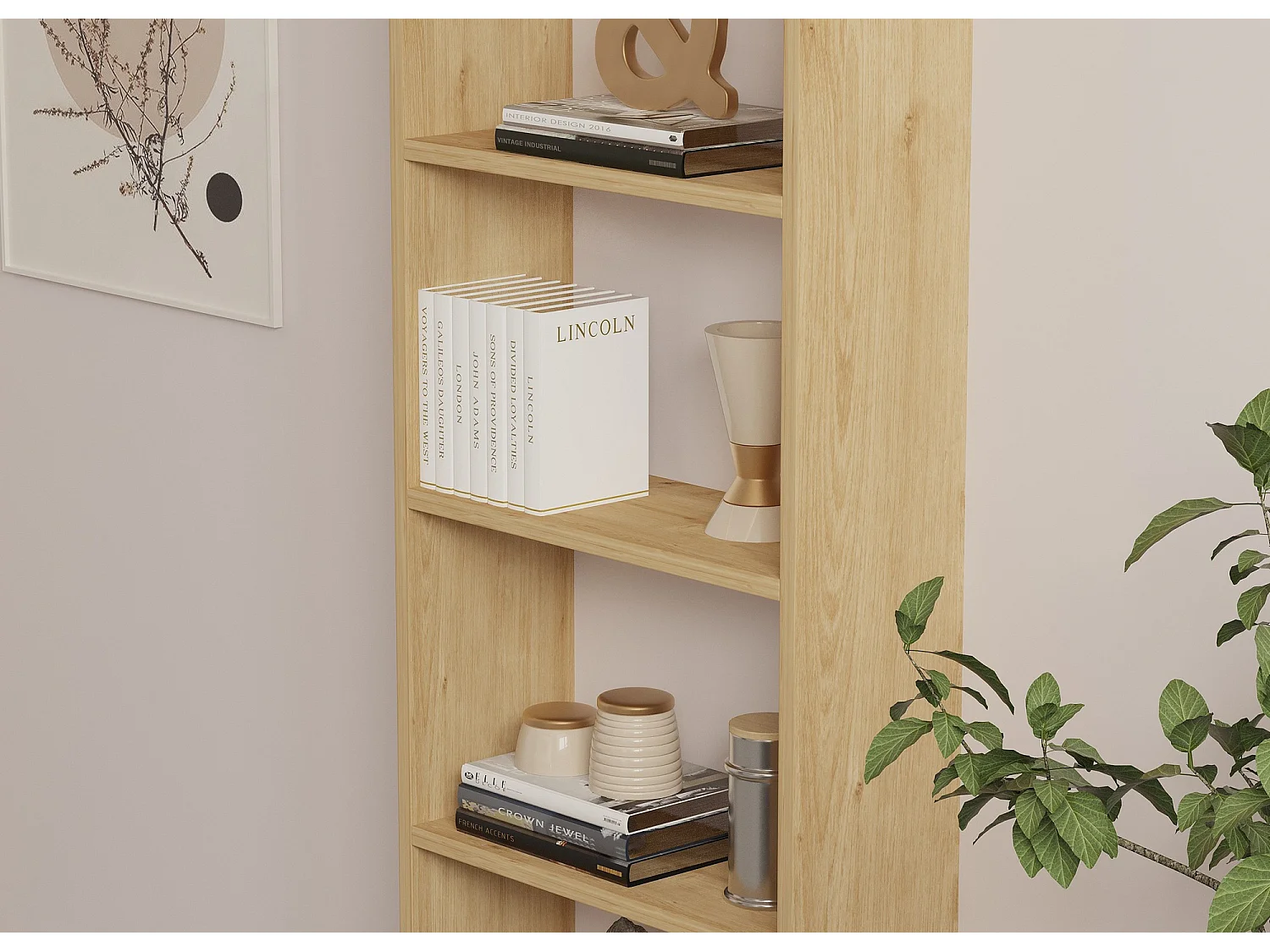 Bibliothèque – 160 cm de large, 50 cm de haut, 19,6 cm de profondeur – Chêne – Mélamine