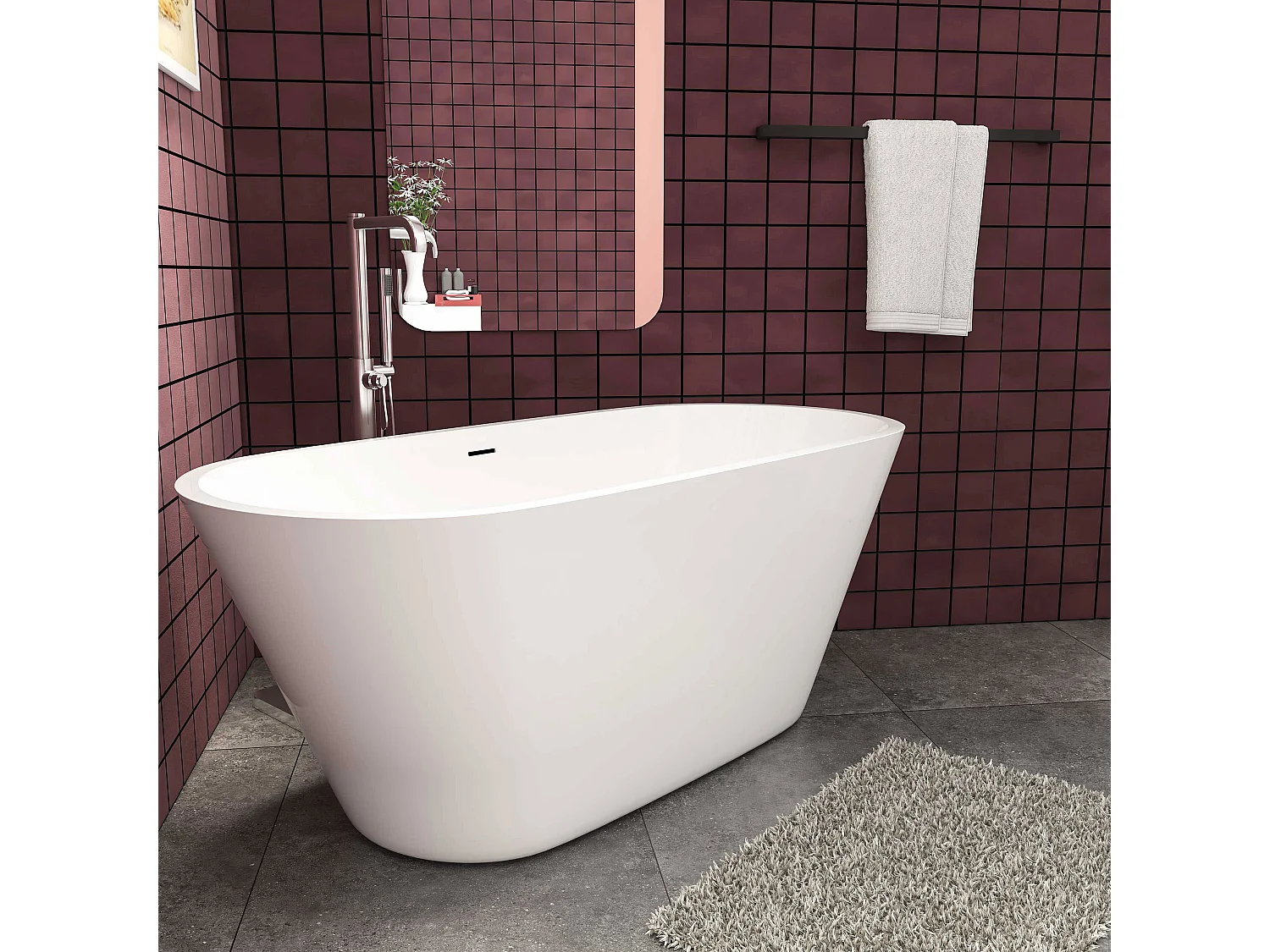 Aica 150x70x58 cm Tijdloos Ontwerp Vrijstaand wit Acrylbad Ovaal Inclusief Afvoerset