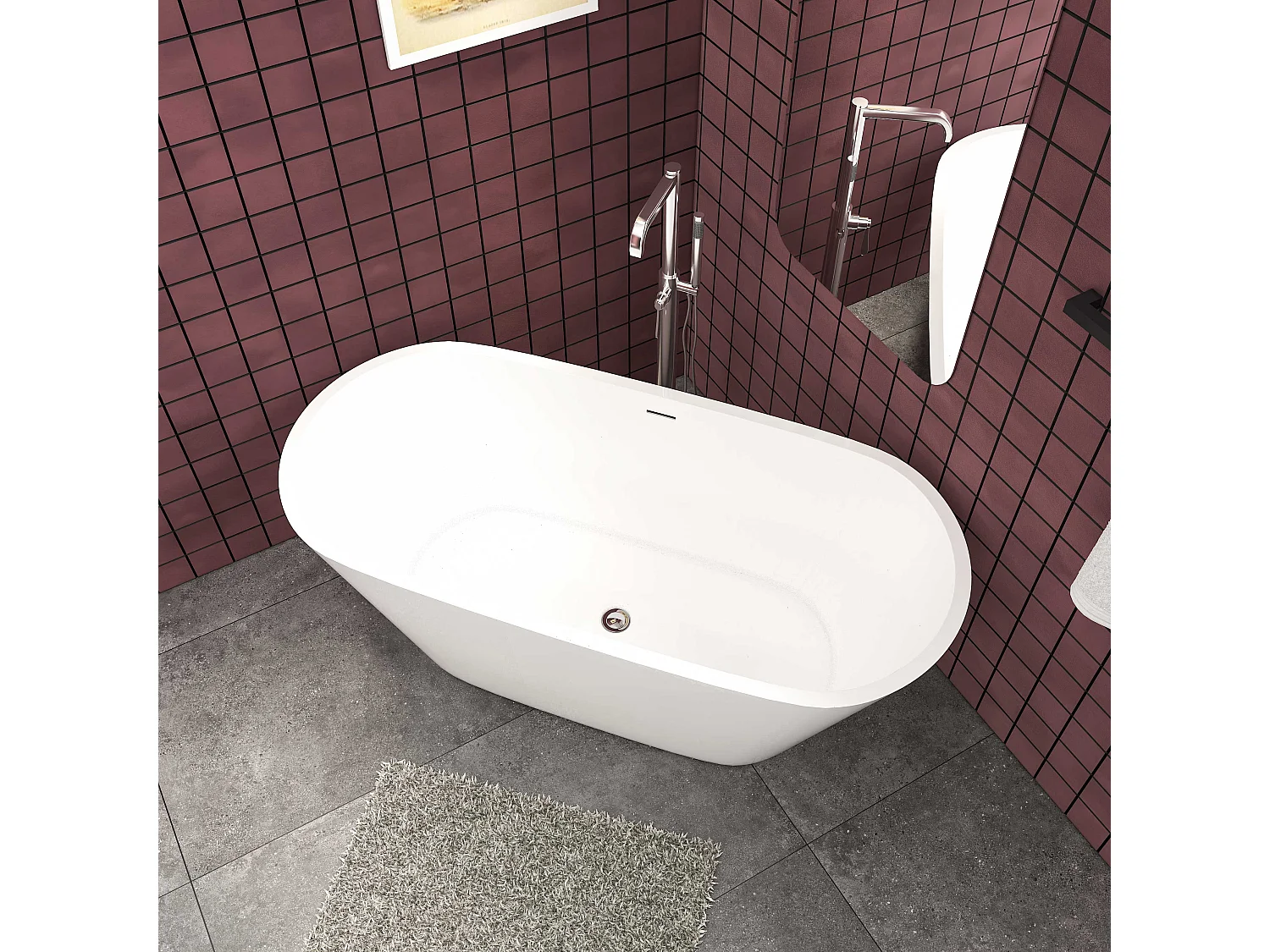 Aica 150x70x58 cm Tijdloos Ontwerp Vrijstaand wit Acrylbad Ovaal Inclusief Afvoerset