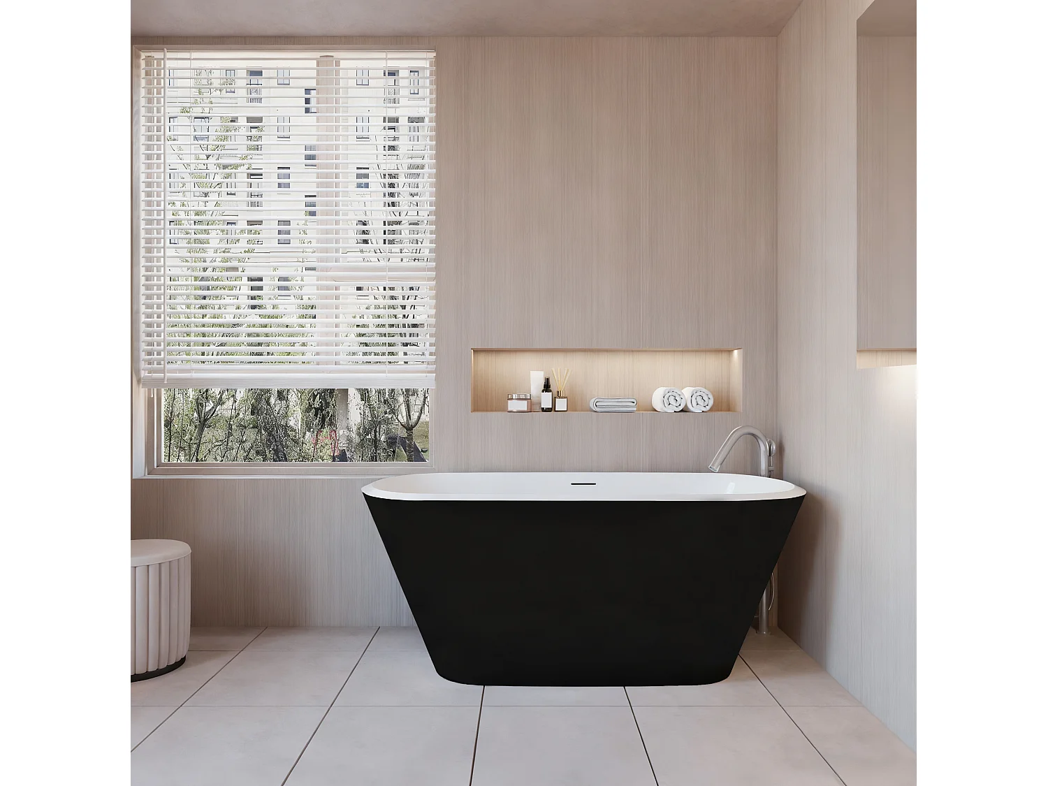 Aica Halfvrijstaand Bad 150x72x60 cm-Mat zwart-Acryl-Met Afvoer-Eenvoudig te Installeren