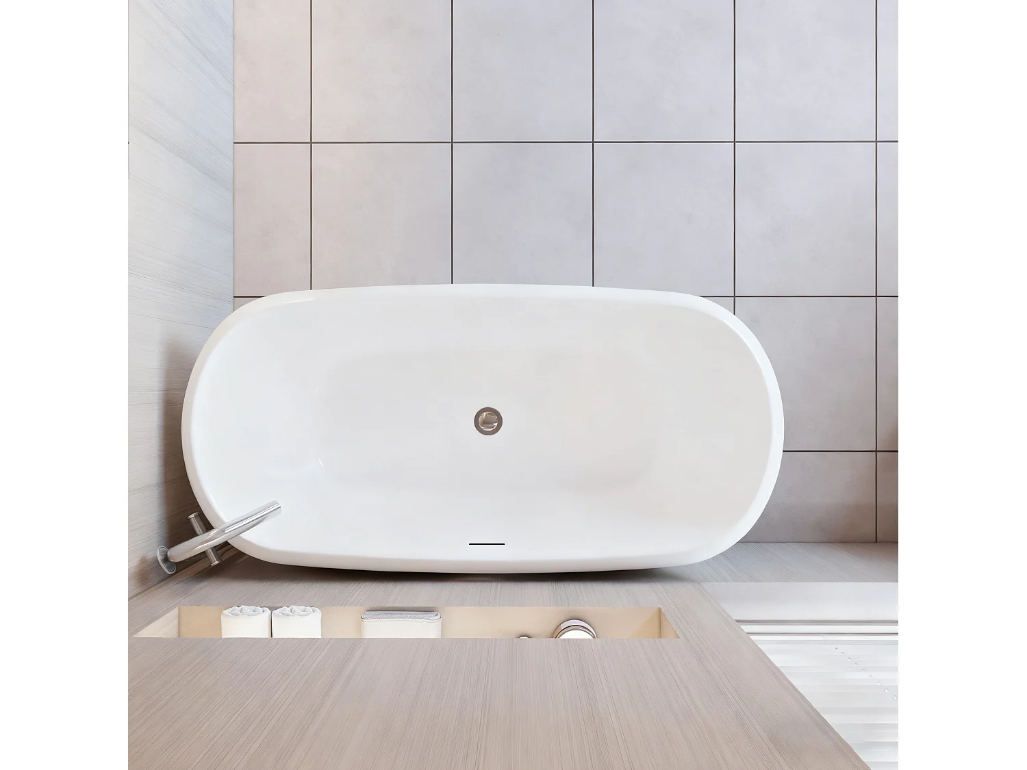 Aica Halfvrijstaand Bad 150x72x60 cm-Mat zwart-Acryl-Met Afvoer-Eenvoudig te Installeren