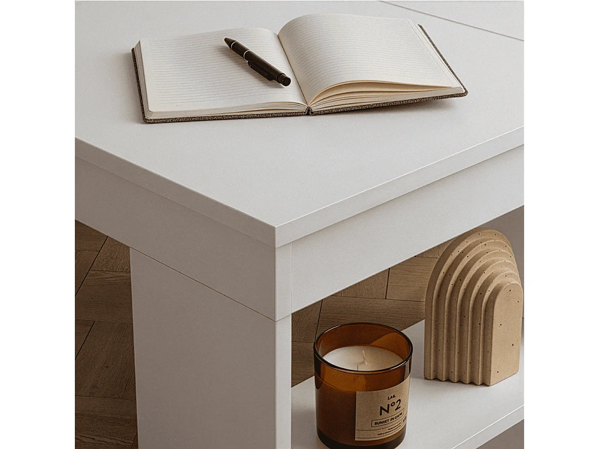 Bureau d'angle avec 8 niches de rangement ouvertes sur le côté L130 cm - ORGANIS