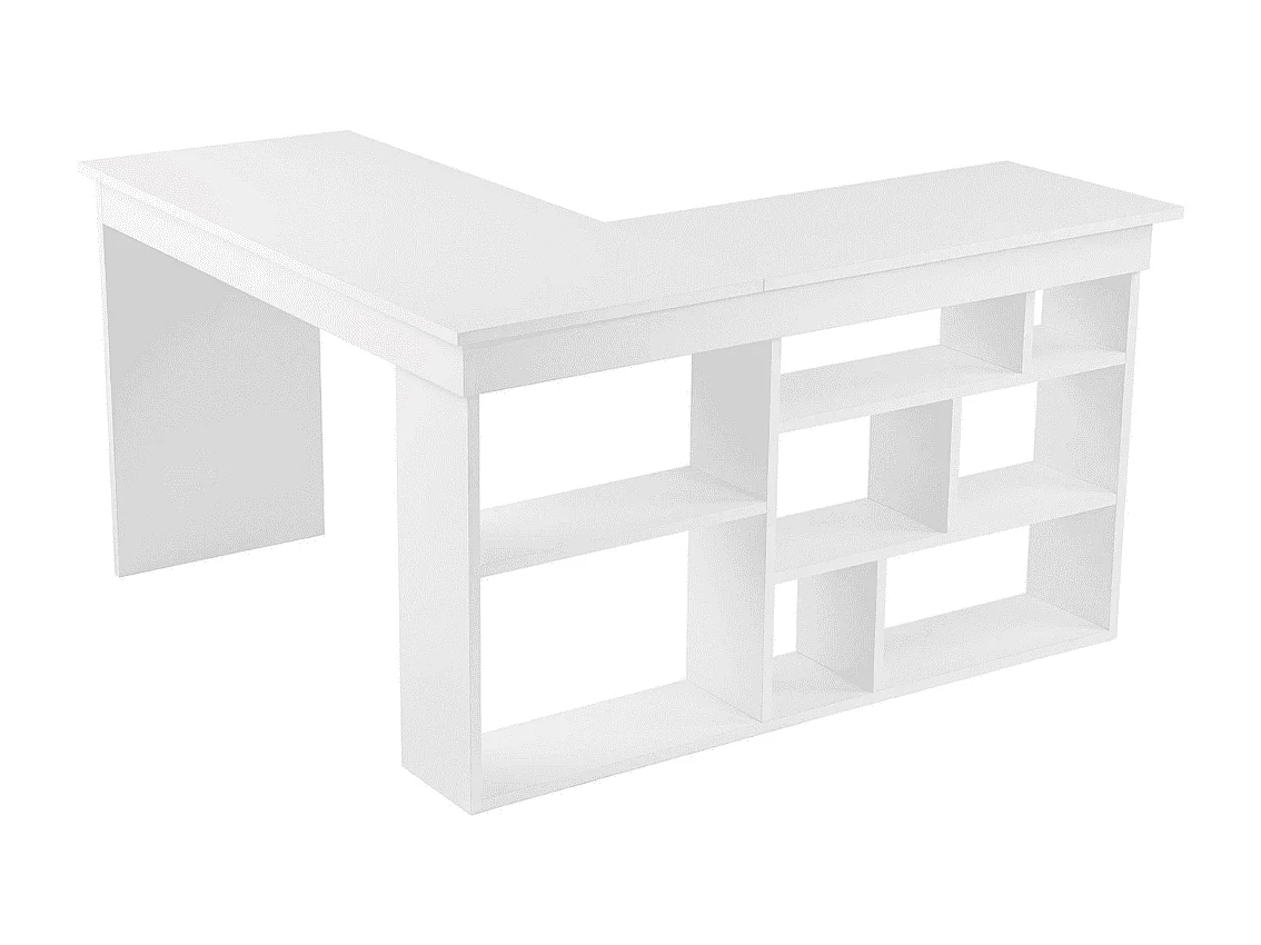 Bureau d'angle avec 8 niches de rangement ouvertes sur le côté L130 cm - ORGANIS