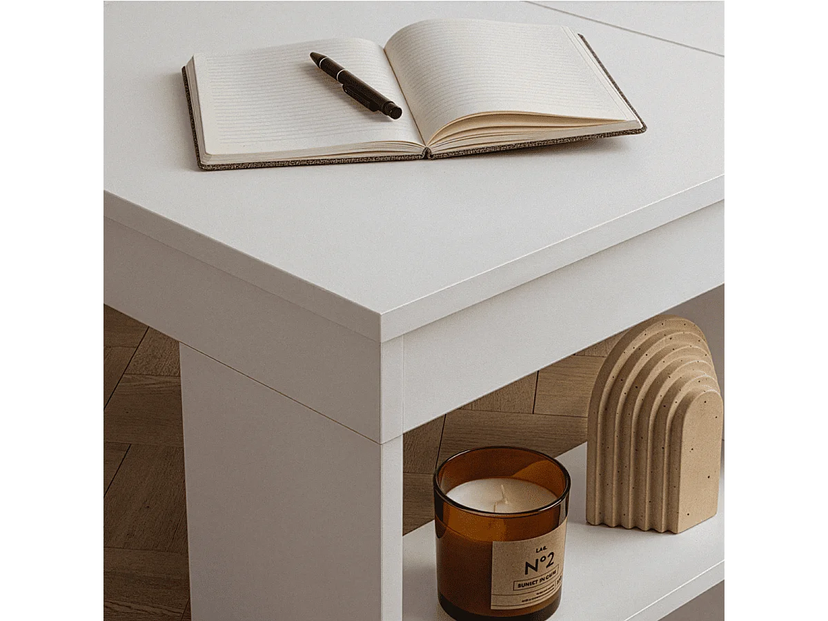 Bureau d'angle avec 8 niches de rangement ouvertes sur le côté L130 cm - ORGANIS