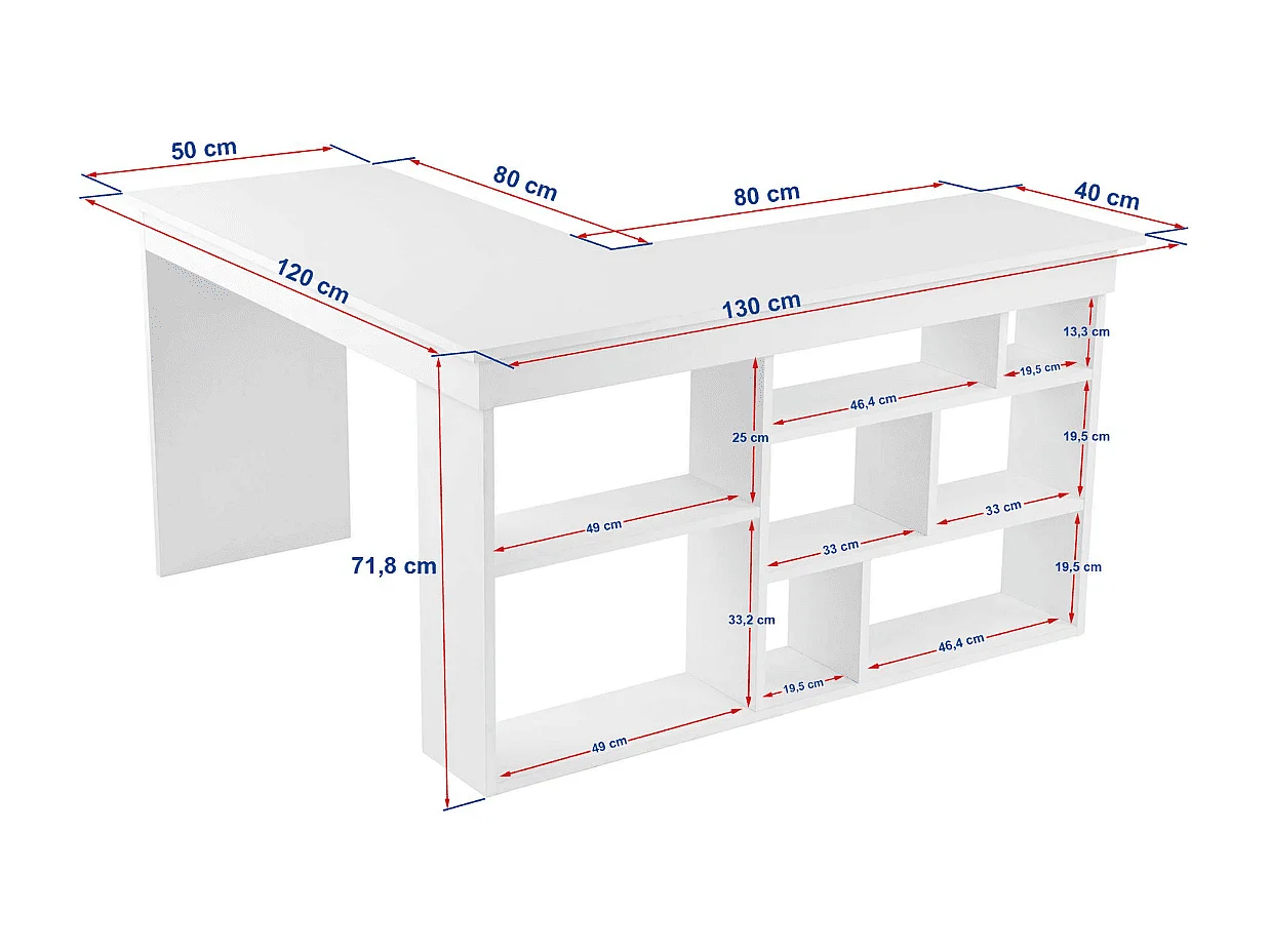 Bureau d'angle avec 8 niches de rangement ouvertes sur le côté L130 cm - ORGANIS