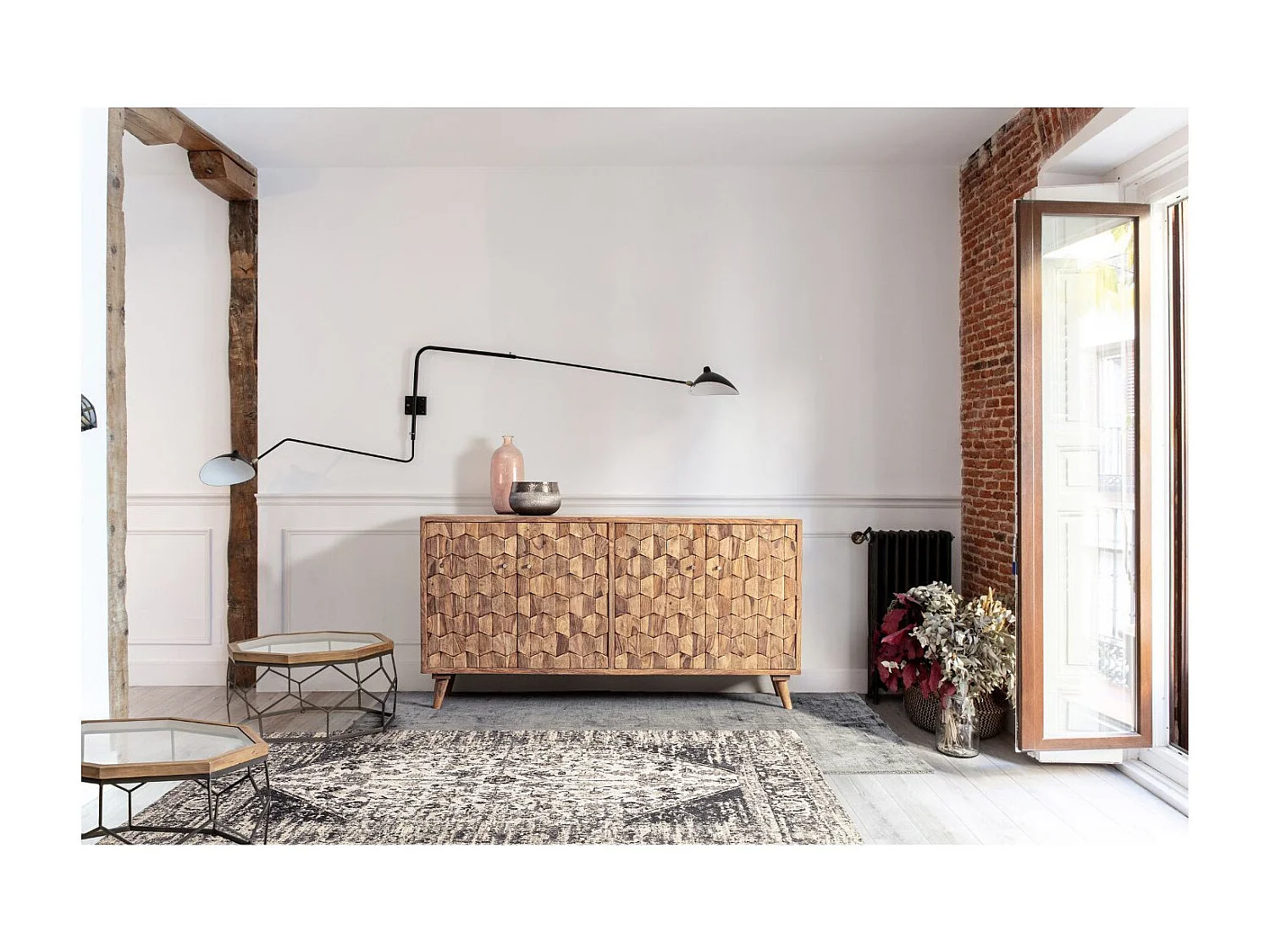 Buffet bas vintage en bois 4 portes L177 - LOCKE