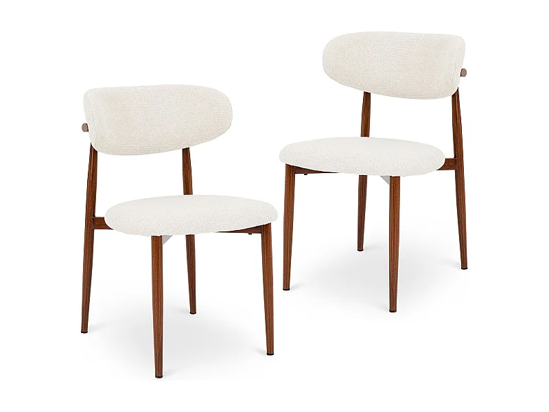 Lot de 2 Chaises ACOSTA en Tissu Blanc, Chaise de Salle à Manger et Cuisine au Look Moderne, Assise Rembourrée