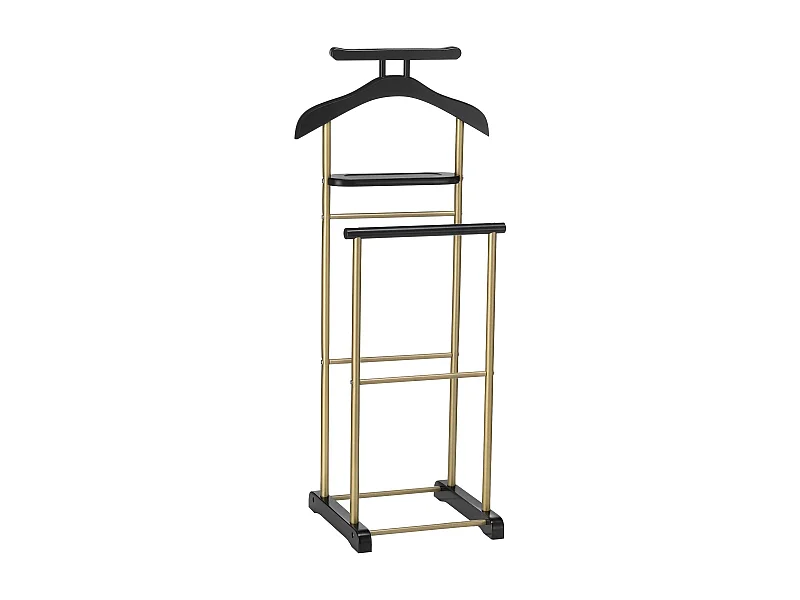 Valet de chambre MEDINA chevalet de nuit double portant pour vêtements, en MDF et métal laqué couleur noir et doré