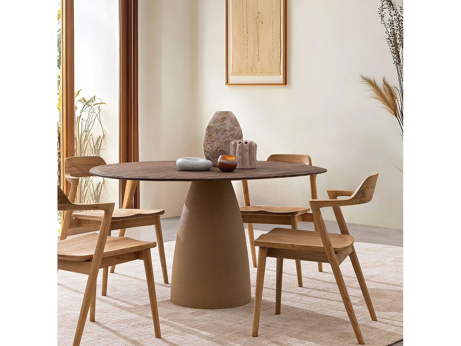 Table organique en manguier et métal crème 6 places L140 - SHIVA