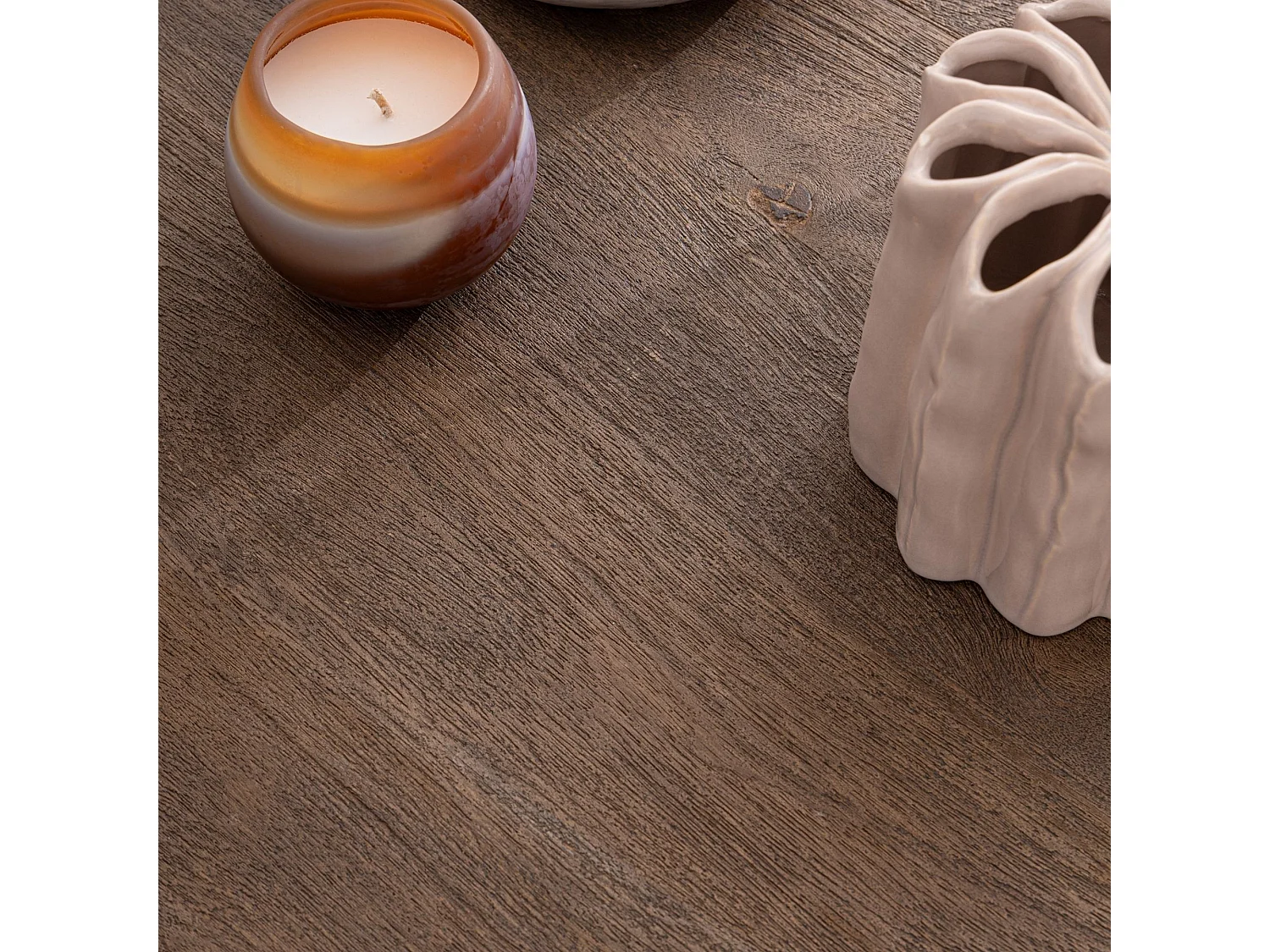 Table organique en manguier et métal crème 6 places L140 - SHIVA