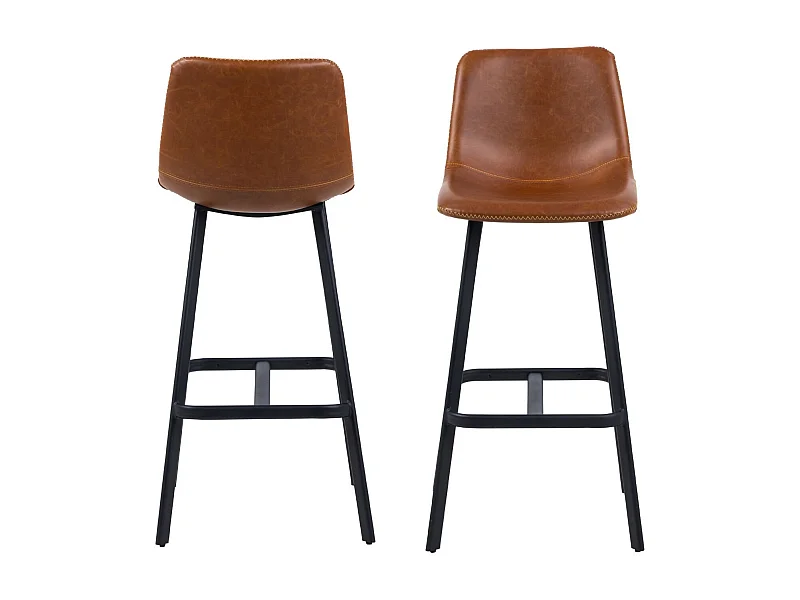 Tabourets de bar simili marron pieds métal noir (lot de 2) - NIELS